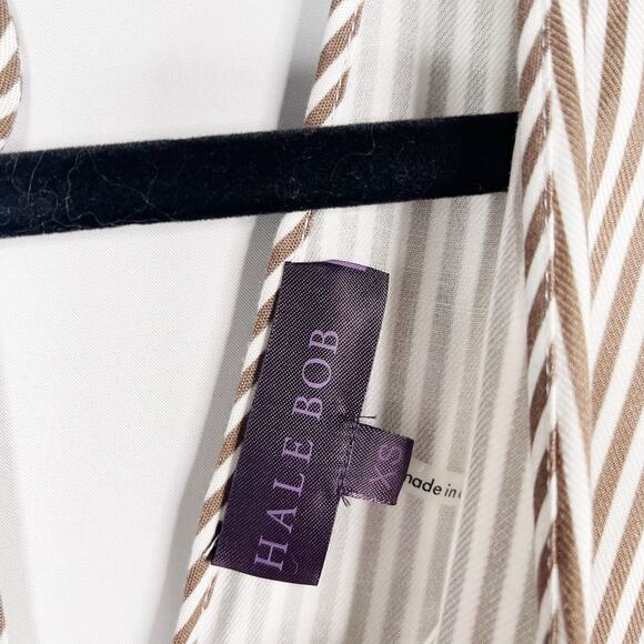 Hale Bob XSmall XS Gadi Twill Striped Midi Dress Taupe White Slit Front Tie Back - Picture 8 of 11